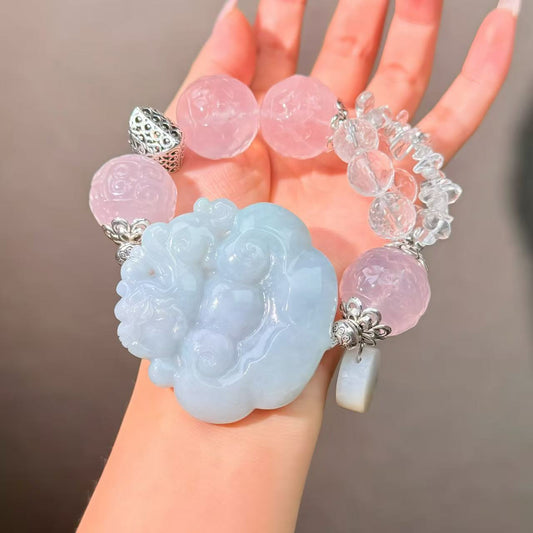 051 Jadeite Rose Quartz Clear Quartz high quality new Chinese magnetic therapy rosary beads