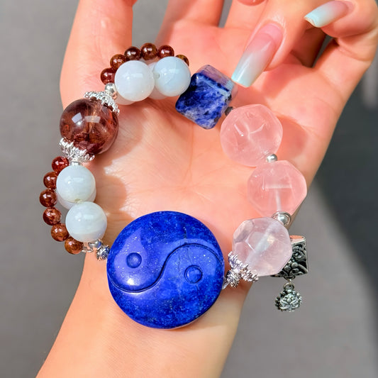 027 Lapis Lazuli Rose Quartz Jadeite bracelet energy wind water healing wealth beads rosary Chinese bracelet