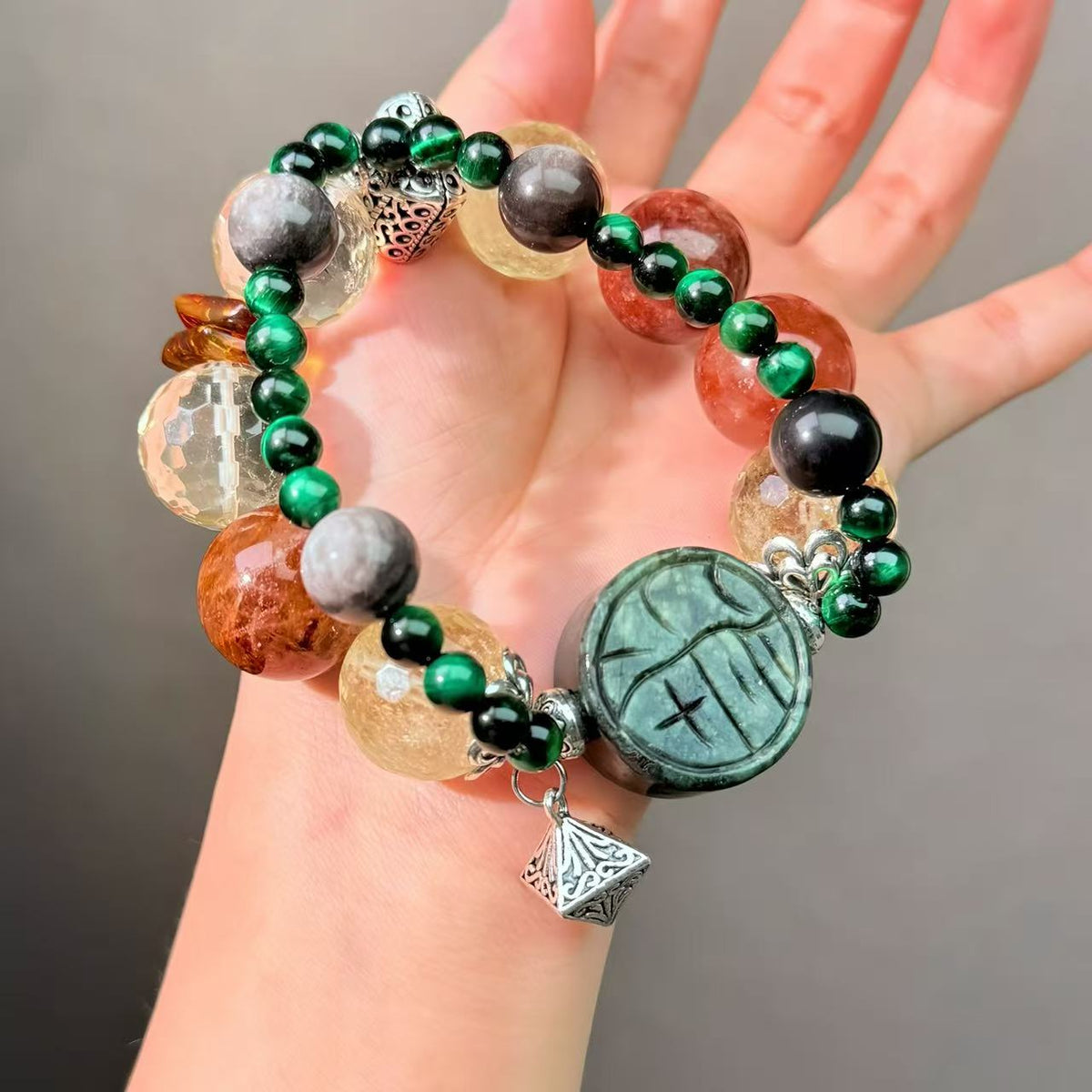 040 Citrine Jadeite Tiger's Eye Bracelet Feng Shui Fashion Energy Magnetic High Quality Bracelet Gift