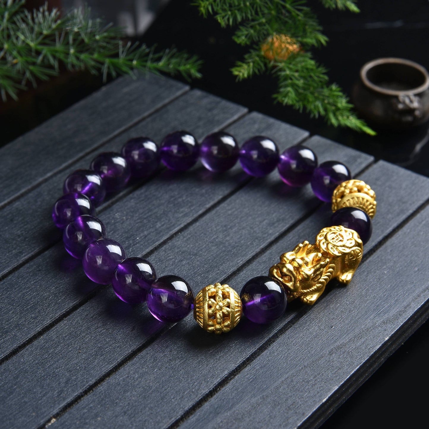 008 Amethyst Pixiu Bracelet With Certificate Sale Lucky Fortune