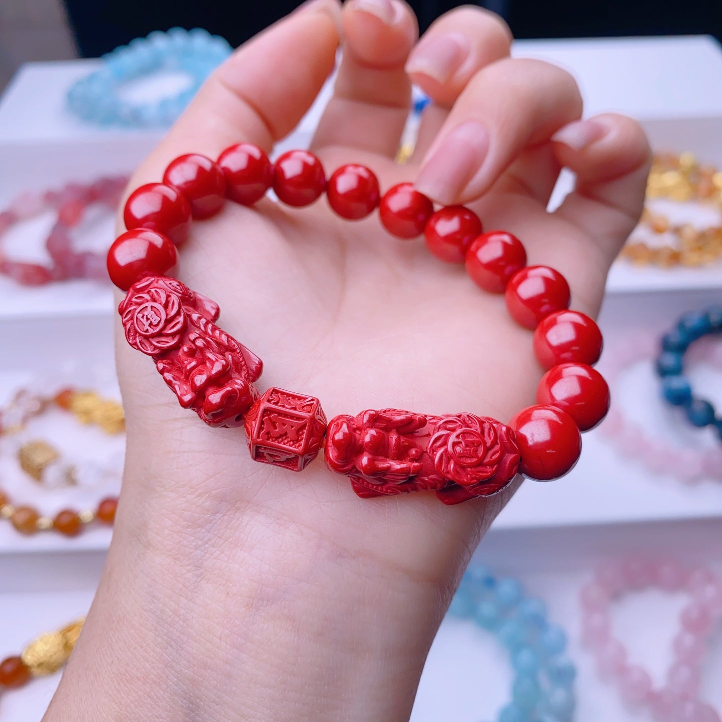 046 Cinnabar Piyao Bracelet, high content and high quality cinnabar. More than 90% cinnabar content. Feng Shui energy lucky charm bracelet 2025 magnetic healing bracelet beads bracelet gift