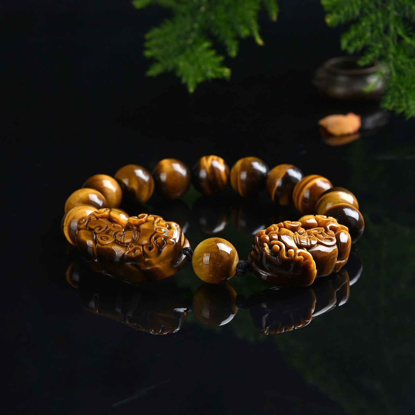 043 Double piyao yellow tiger eye stone bracelet