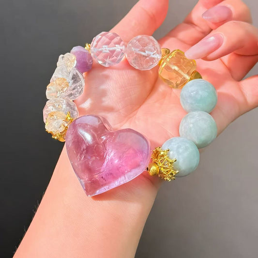 004 Amethyst Jadeite Clear quartz Bracelet Combination Link, Lucky Charm Bracelet 2025 Energy Magnetic Bead Bracelet Gift