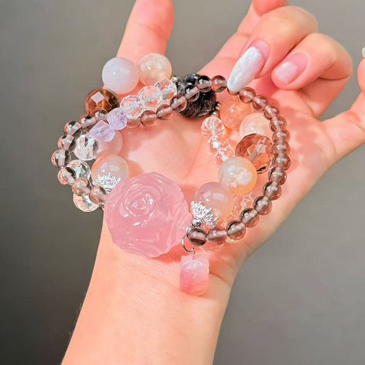 050  Rose Quartz Agate Smoky Quartz bracelet fashion jewelry magnetic feng shui beads bracelet gift