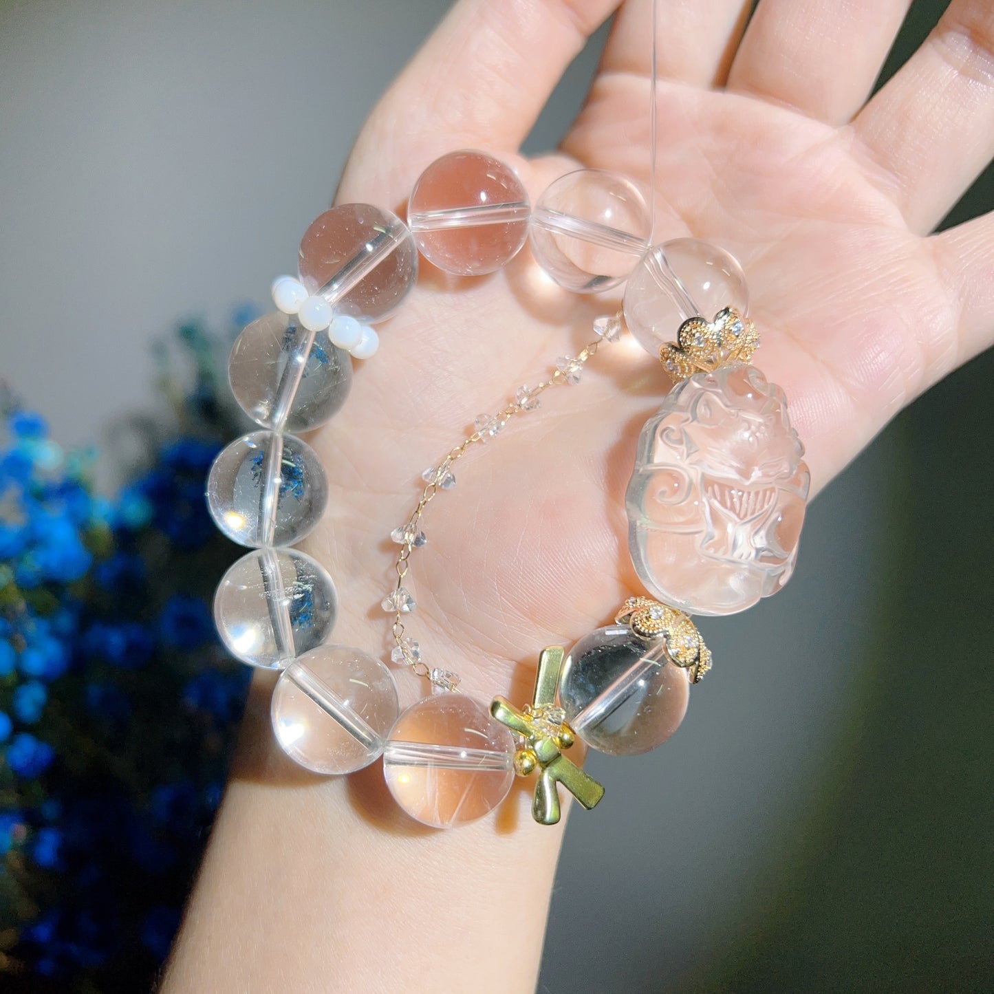 029 Clear Quartz Nine-tailed Fox High Quality Energy Large Bead Bracelet Energy Lucky Charm Bracelet Wind Water Healing Gift