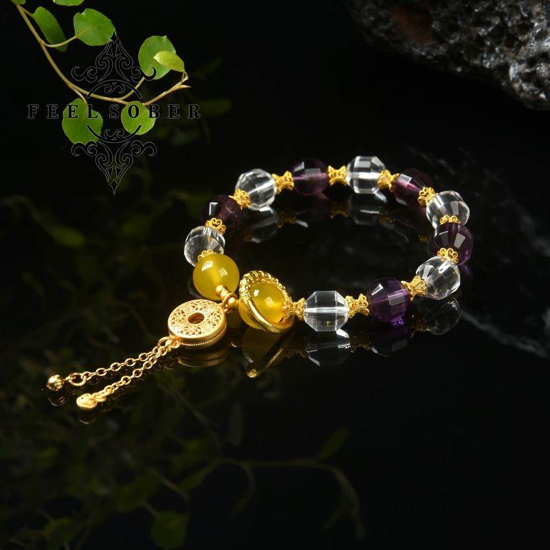 Lucky Bracelet Chinese Bracelet Lucky Charm Bracelet 2023 Energy Fashion Transparent Quartz Amethyst Bracelet