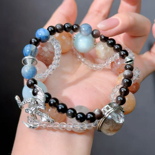 062 Phantom Quartz Aquamarine Kyanite Lucky charm bracelet 2025 energy fashion jewelry magnetic feng shui beads bracelet gift