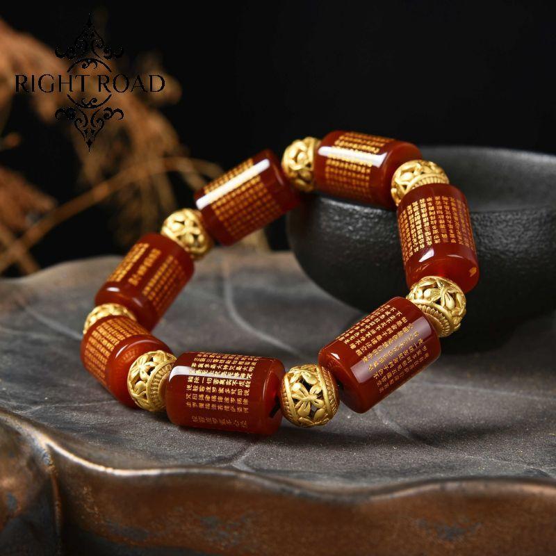 051lucky charm bracelet 2024 red agate scripture barrel beads bracelet energy feng shui fashion high quality new Chinese magnetic therapy rosary beads