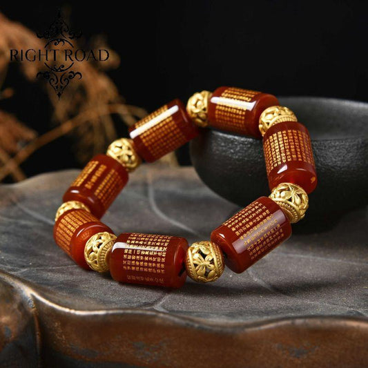 051lucky charm bracelet 2024 red agate scripture barrel beads bracelet energy feng shui fashion high quality new Chinese magnetic therapy rosary beads