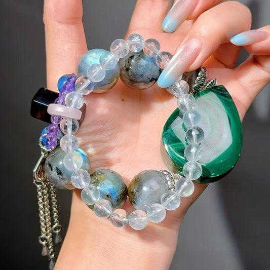 003 Labradorite Malachite Clear Quartz Bracelet 2025 Energy Beads Bracelet Fashion Magnetic Crystal Jewelry Bracelet 2025 Energy Beads Bracelet Fashion Magnetic Crystal Jewelry