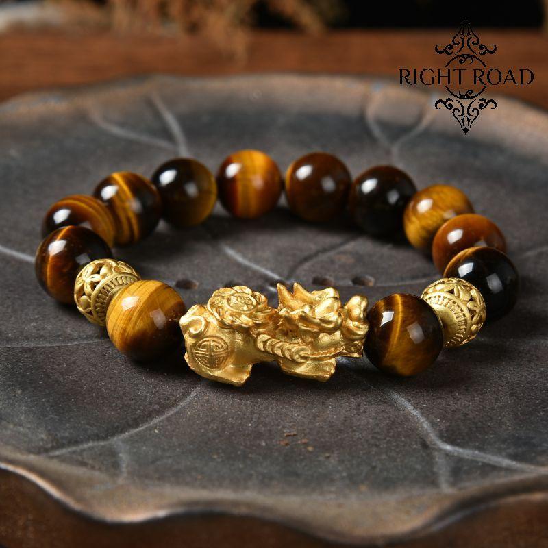 005 Yellow tiger eye piyao bracelet 10MM/12MM bead bracelet with certificate and box shipped within 24 hours