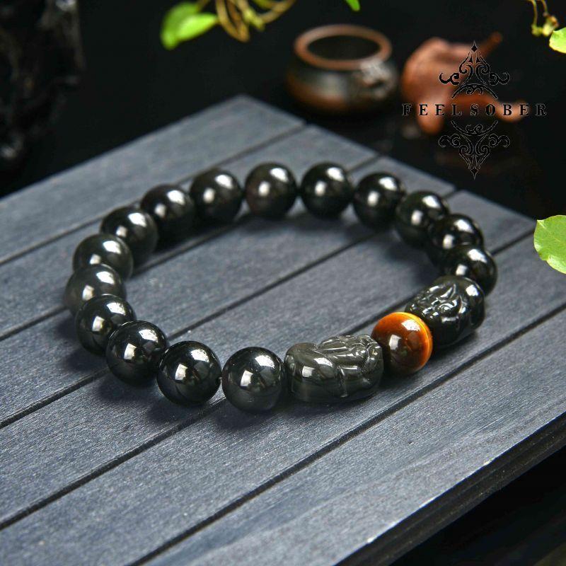 Lucky charm bracelet  2023 rainbow obsidian double piyao bracelet for women lucky stone bead bracelet rosary energy feng shui gift