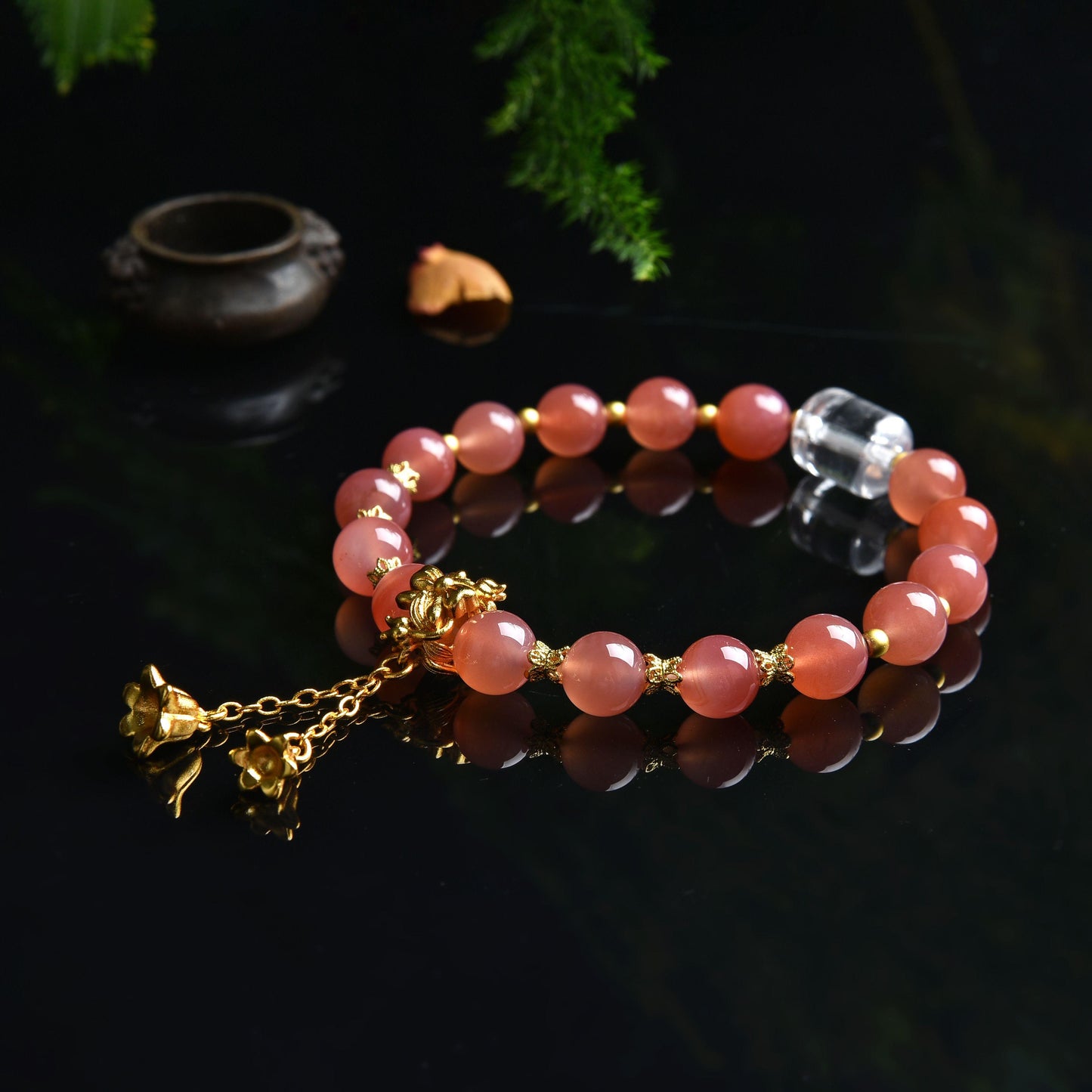 yanyuan agate Clear Quartz rose pendant bracelet