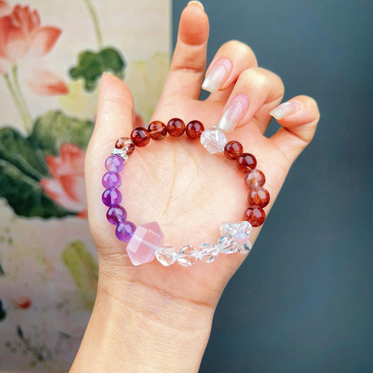 019 4 in 1 bracelet. Fire quartz, amethyst, clear quartz, rose quartz. Natural lucky charm bracelet energy feng shui