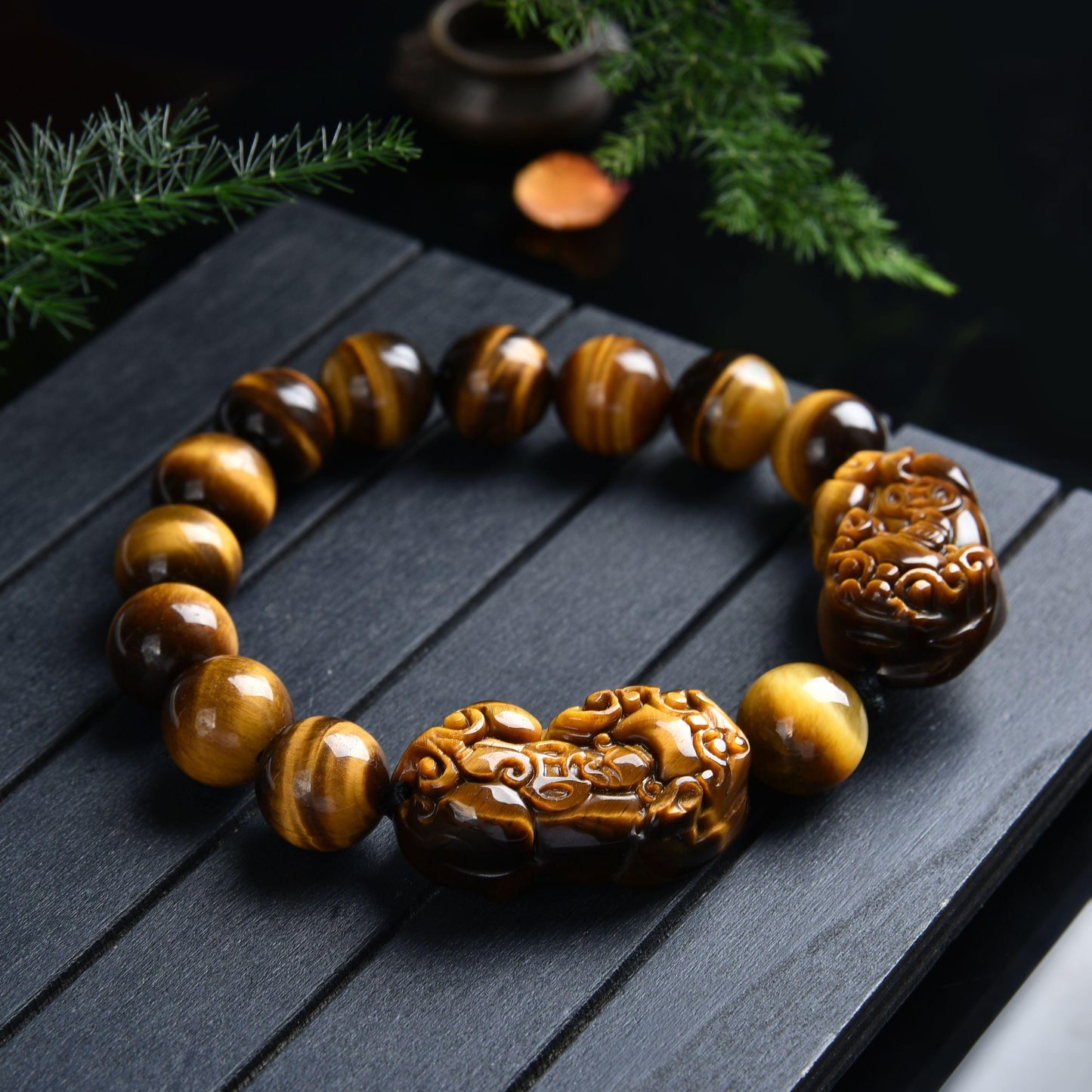 043 Double piyao yellow tiger eye stone bracelet