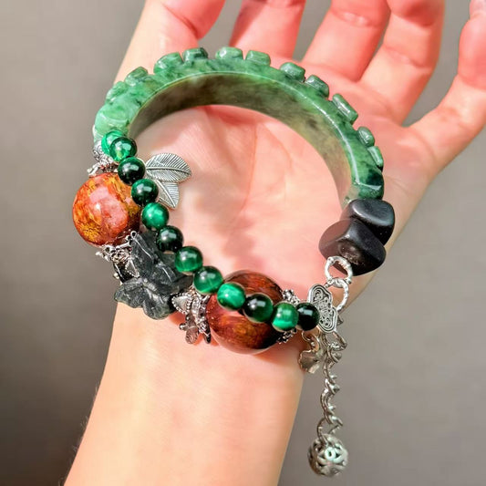 004 Jadeite Pietersite Serpentine Bracelet Combination Link, Lucky Charm Bracelet Energy Magnetic Bead Bracelet Gift