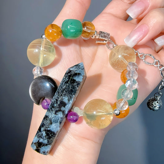 072 Citrine Obsidian Astrophyllite Bracelet Crystal Bracelet Gift