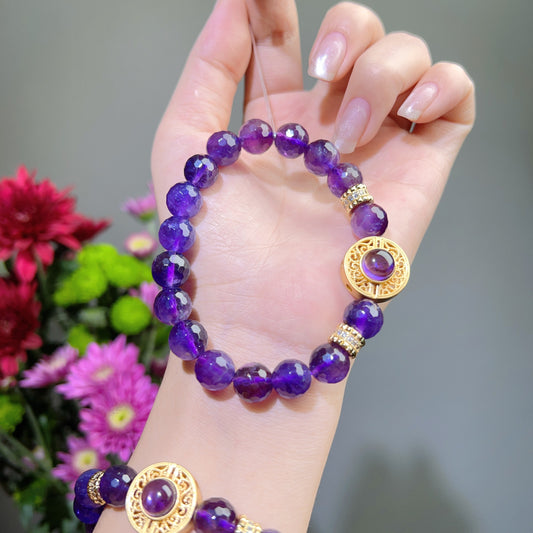 064 Amethyst faceted bracelet lucky charm bracelet 2025 energy fashion high quality bracelet gift