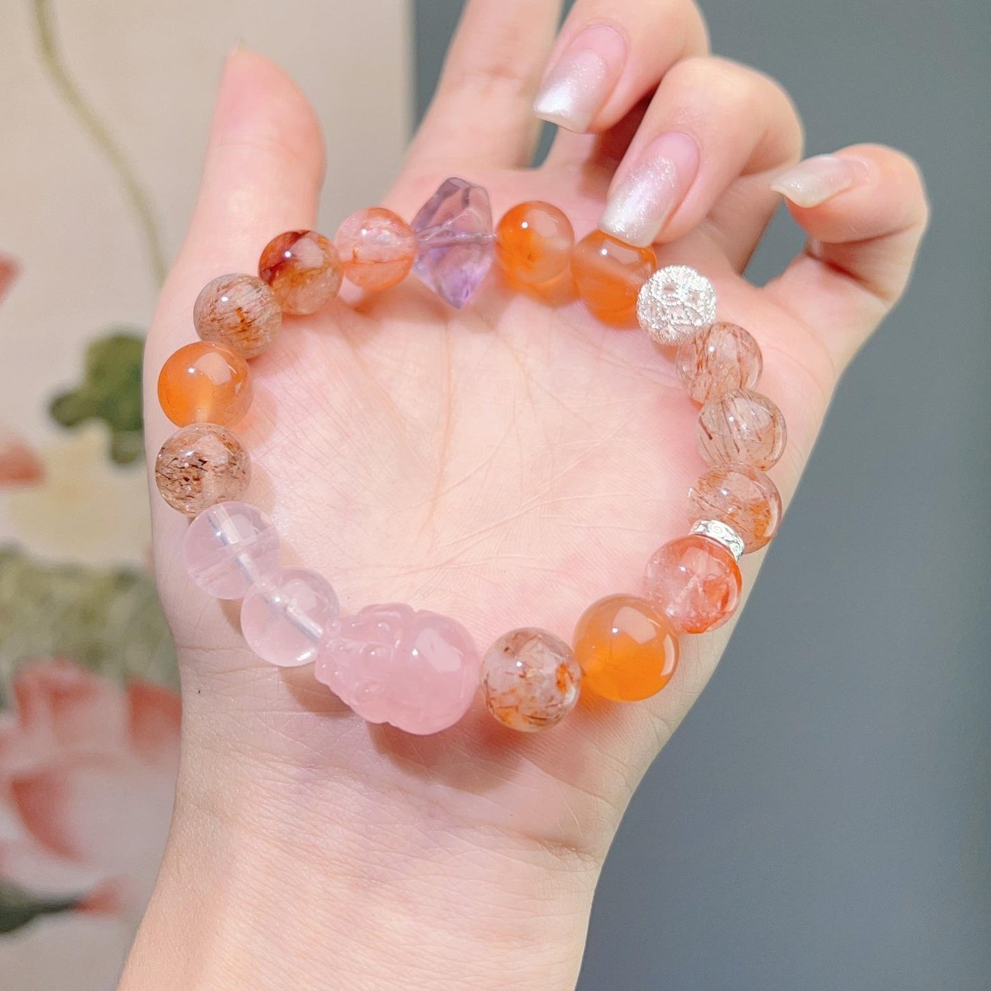 030 Black gold super red agate piyao bracelet, rose quartz. Lucky charm high quality energy fashion magnetic bracelet gift