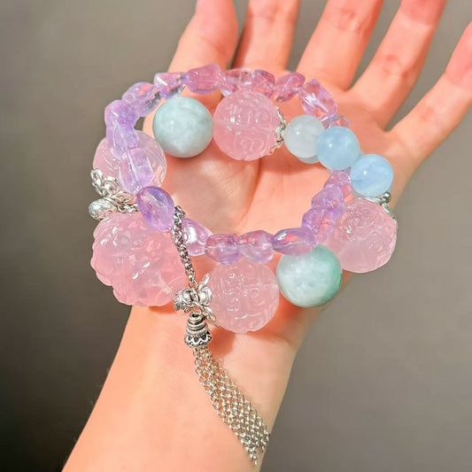 007 Rose Quartz Jadeite Aquamarine Bracelet Energy High Quality Fashion Feng Shui Bracelet Gift Bead Bracelet Jewelry
