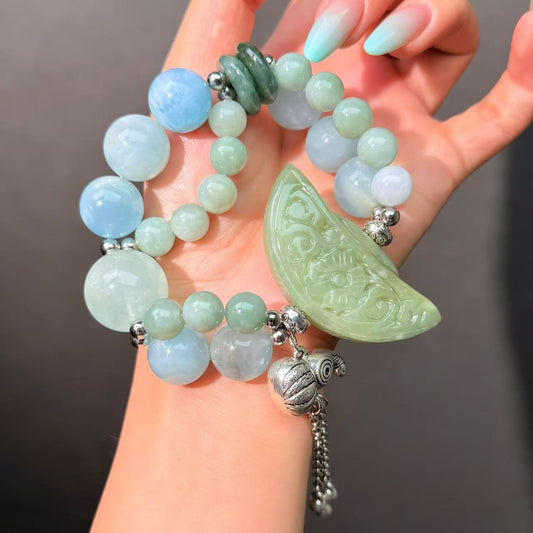 018 Aquamarine Clear Quartz Jadeite Lucky Charm Bracelet 2025 Energy High Quality Fashion Jewelry Feng Shui Beads Magnetic Gift