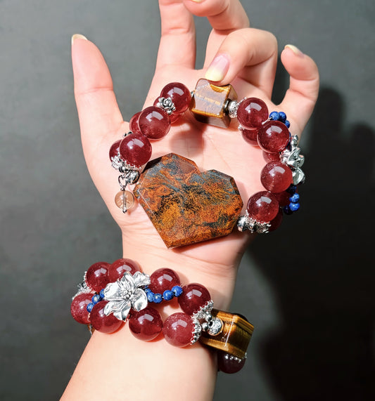 017 Pietersite Strawberry Quartz Tiger's Eye bracelet energy high quality fashion jewelry magnetic beads bracelet gift