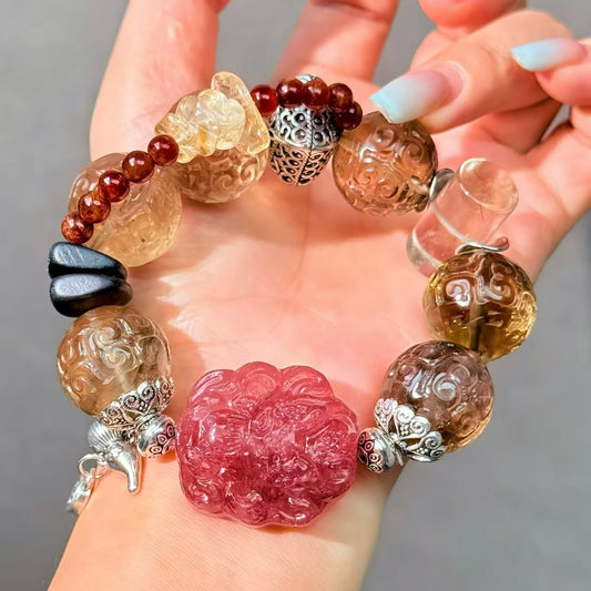 016 Smoky Quartz Strawberry Quartz Garnet Bracelet Energy High Quality Fashion Jewelry Feng Shui Bead Bracelet Gift