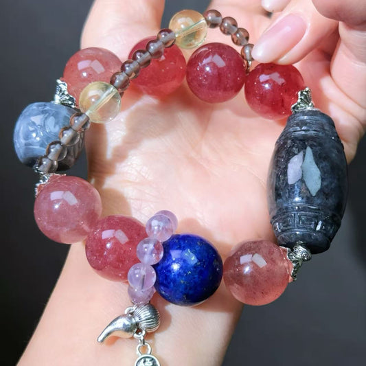 019 Strawberry Q Jadeite Lapis Lazuli lucky charm bracelet 2025 energy feng shui magnetic fashion jewelry beads bracelet gift