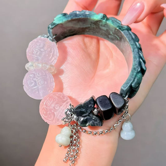 011  Jadeite Rose quartz Serpentine bracelet