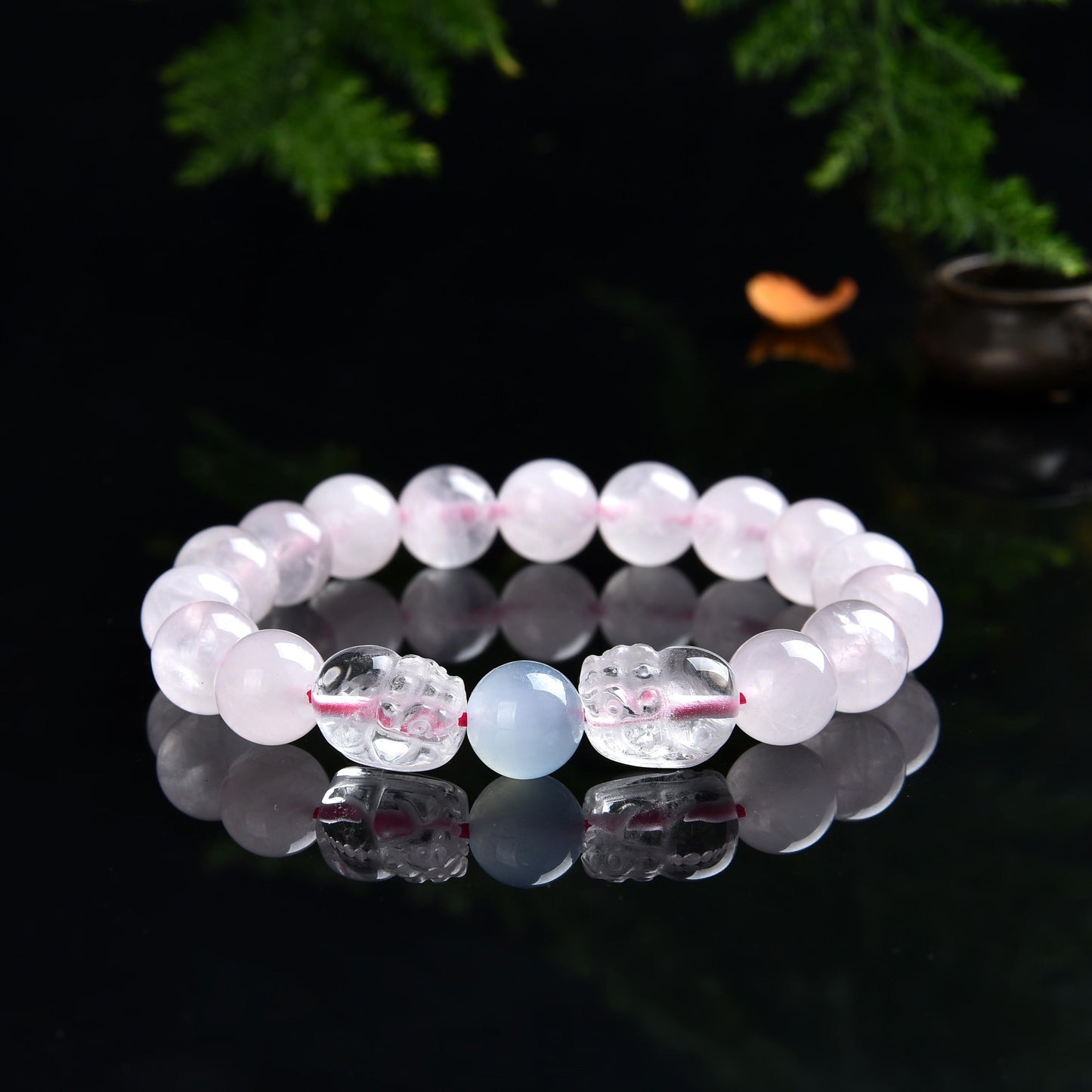 010 Rose quartz piyao bracelet with certificate lucky charm