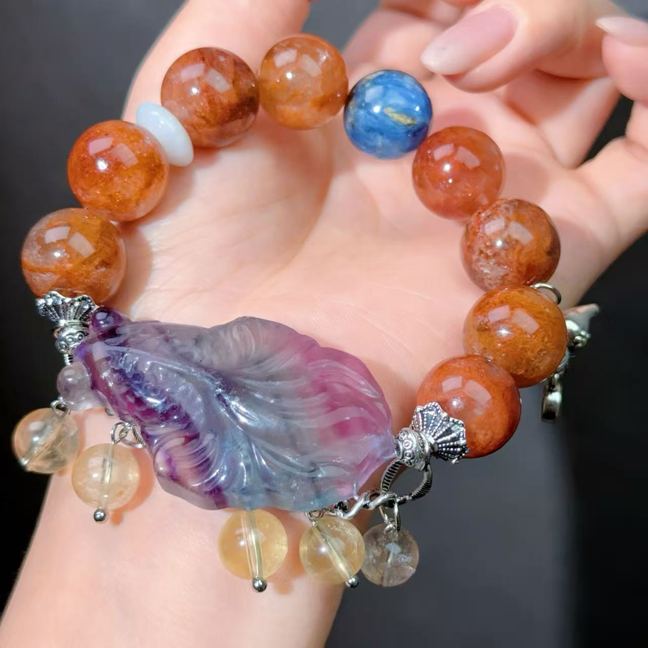 073 Fluorite Phantom Quartz Kyanite bracelet mens energy feng shui 12MM bead stone business bracelet