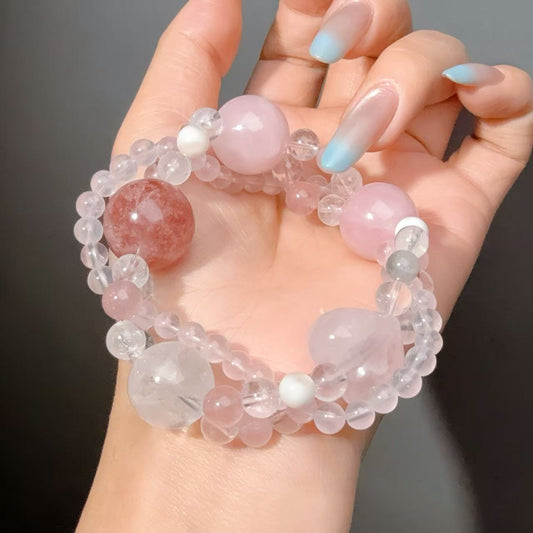 010 Rose Quartz Strawberry Quartz Clear Quartz lucky charm bracelet 2025 energy high quality fashion jewelry beads bracelet gift