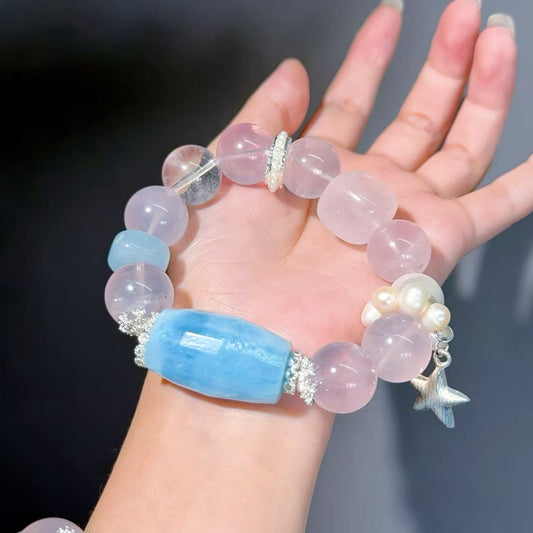 014 Aquamarine Rose Quartz Lucky Cat Bracelet 2025 Energy High Quality Fashion Jewelry Feng Shui Beads Magnetic Gift