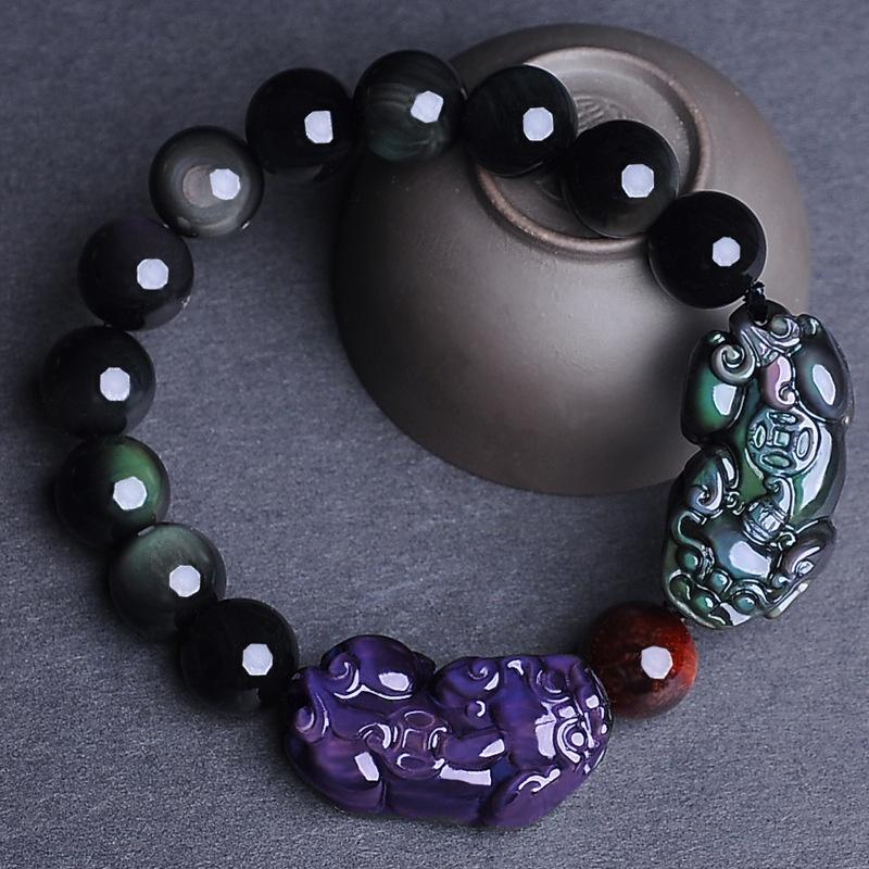 085 piyao bracelet lucky charm bracelet  obsidian  feng shui double energy black wealth bracelet men's bracelet red tiger eye