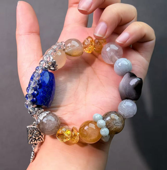 009 Dendritic Quartz Lapis Lazuli Citrine Bracelet Energy High Quality Fashion Jewelry Feng Shui Magnetic Beads Bracelet Gift