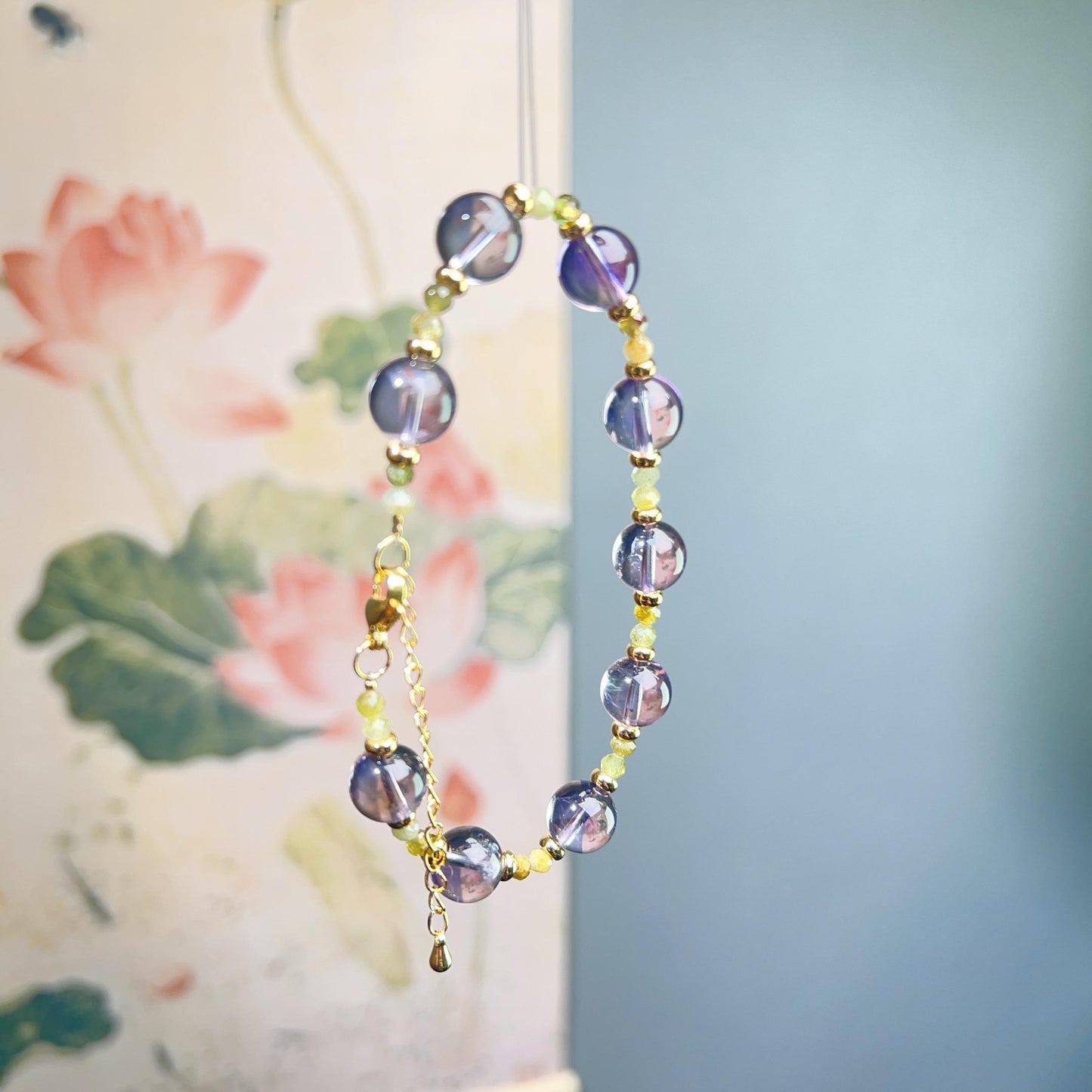 024 Brazilian Amethyst Green Garnet Bracelet. High Quality Energy Feng Shui Lucky Charm Bracelet.