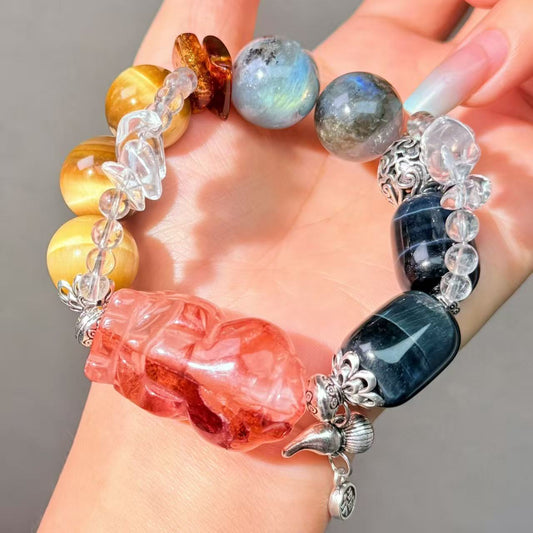 019 Hematoid Q Tiger's Eye Labradorite Lucky charm bracelet energy feng shui magnetic fashion jewelry beads bracelet gift