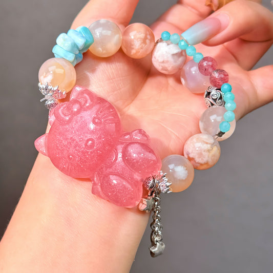 016 Strawberry Quartz Agate Larimar High Quality Fashion Jewelry Feng Shui Bead Bracelet Gift