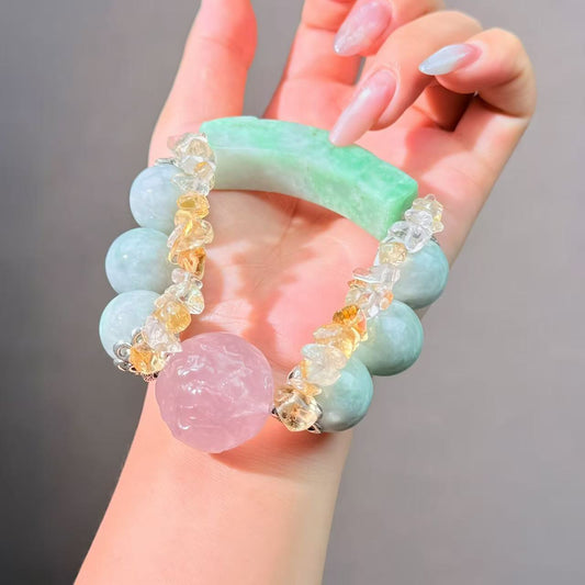 014 Jadeite Rose Quartz Citrine Bracelet, High-Quality Fashion Feng Shui Beads Magnetic Jewelry, Bangles Gift Idea