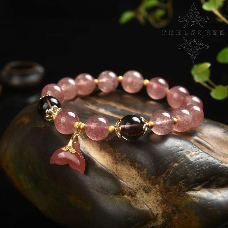 Lucky Charm Bracelet 2023 Strawberry Quartz Mermaid Tail Bracelet Bracelet Women Lucky Stone Bead Bracelet Rosary Beads Energy Feng Shui Gift