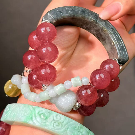 008 Jadeite Strawberry Q Lepidolite  High Quality Fashion  Bracelet Gift Bead Bracelet Jewelry