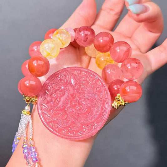 012 Agate Strawberry Quartz Hematoid Quartz Bracelet Gift