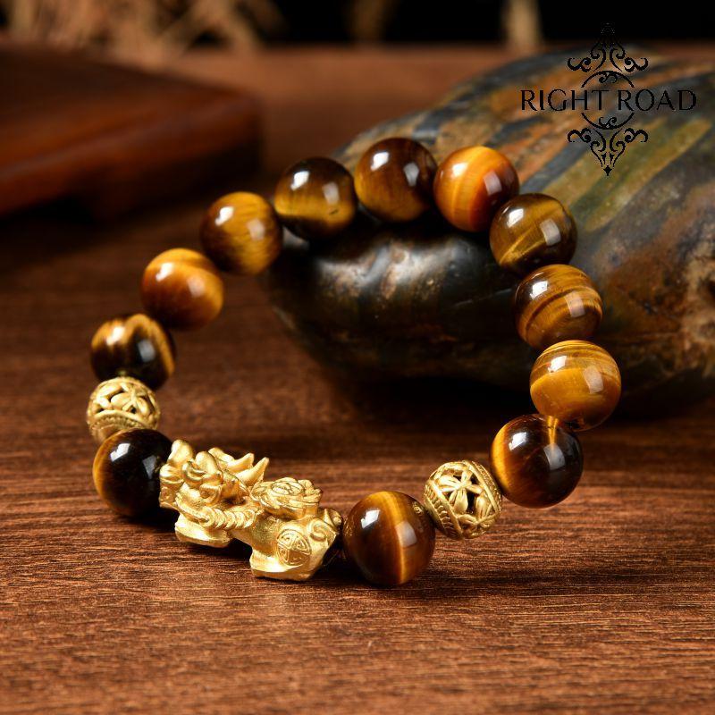 005 Yellow tiger eye piyao bracelet 10MM/12MM bead bracelet with certificate and box shipped within 24 hours