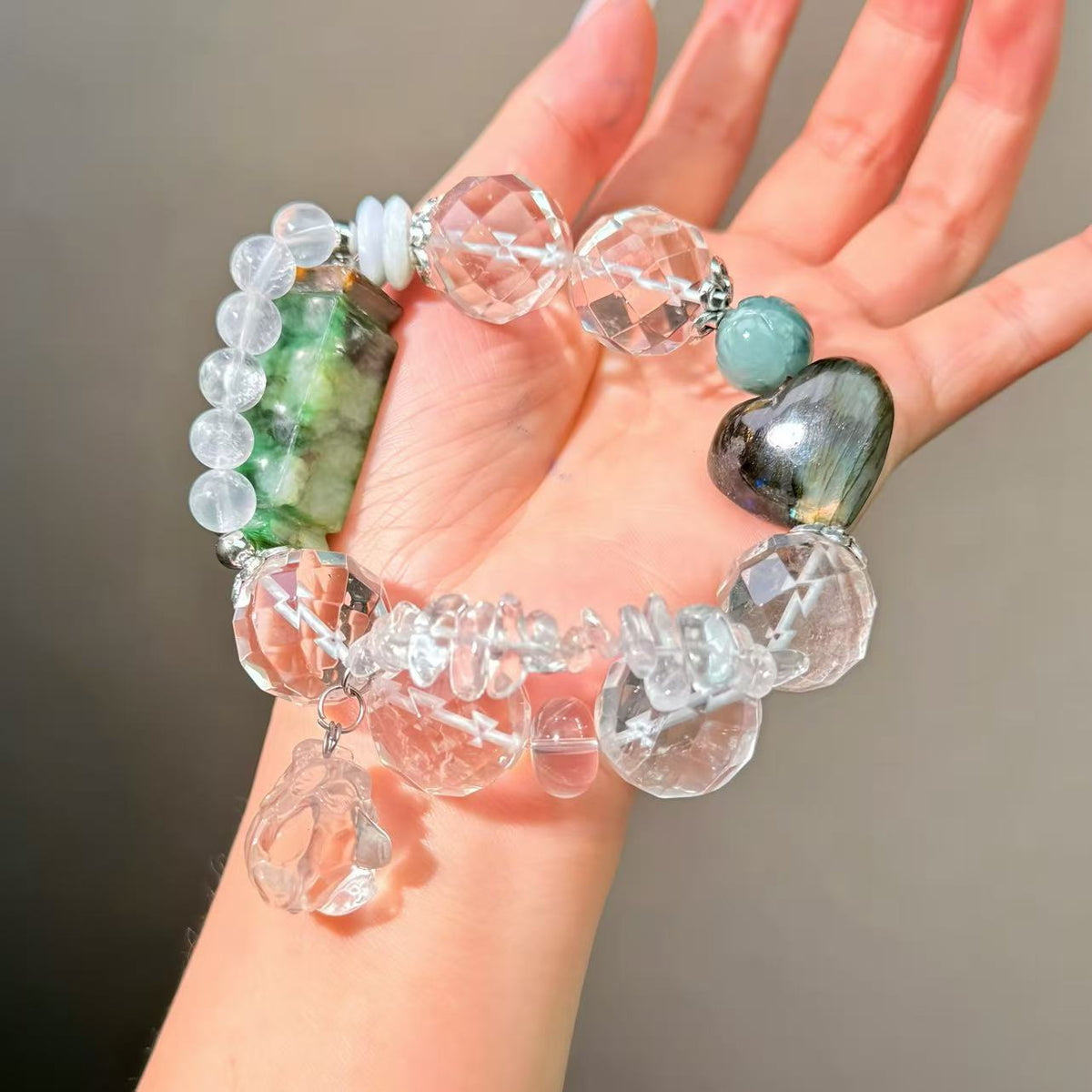 012 Clear Quartz Jadeite Labradorite Bracelet Energy High Quality Fashion Jewelry Feng Shui Beads Magnetic Gift
