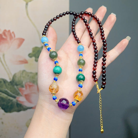 066 Blood Pool High Quality Necklace, Citrine Malachite Amethyst Aquamarine Necklace, Feng Shui Energy Lucky Charm Necklace 2025 I