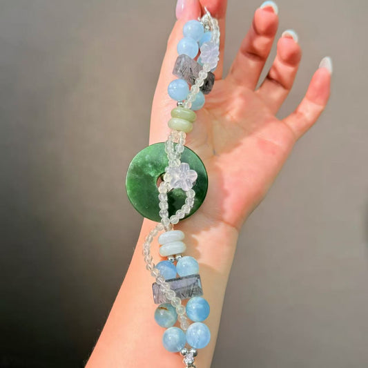 007 Hetian Jade Aquamarine Rutilated Q Bracelet Energy High Quality Fashion Feng Shui Bracelet Gift Bead Bracelet Jewelry