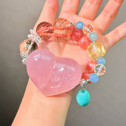 004 Rose Quartz Smoky Quartz Aquamarine Bracelet Combination Link, Lucky Charm Bracelet Energy Magnetic Bead Bracelet Gift