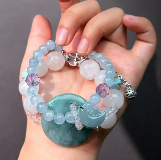 012 Moonstone, Jadeite, Aquamarine Jewelry Magnetic Feng Shui Bracelet Gift
