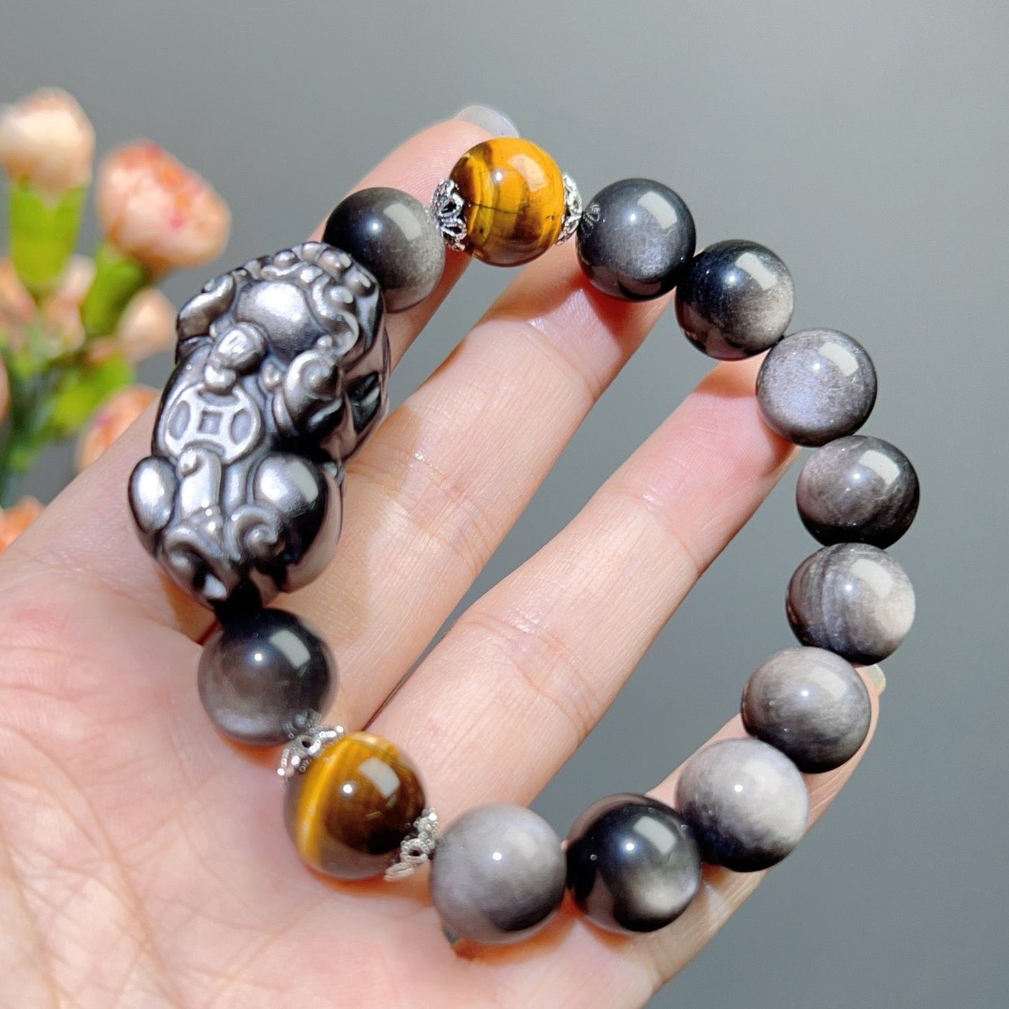 021 Silver obsidian piyao bracelet lucky charm bracelet 2025 energy feng shui high quality fashion magnetic unisex gift I