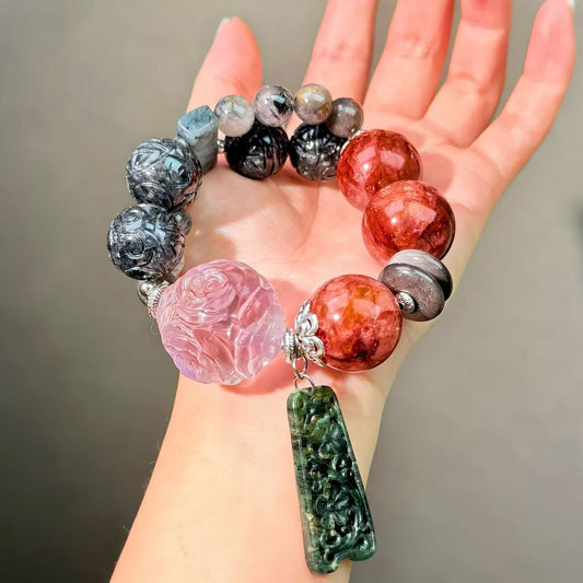 004 Amethyst Hematoid Q Jadeite Bracelet Combination Link, Lucky Charm Bracelet Energy Magnetic Bead Bracelet Gift